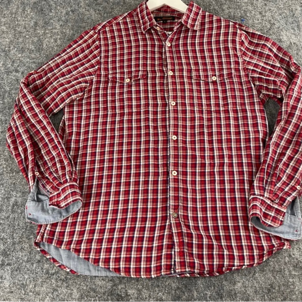 Ben Sherman Shirt Mens Large Red Plaid Button Up Long Sleeve Pockets N317